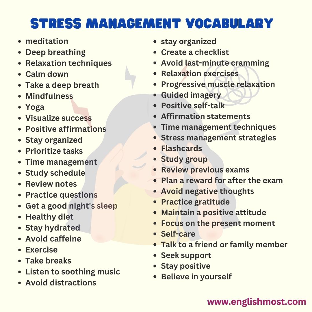 vocabulary and phrases about stress management, stress management vocabulary