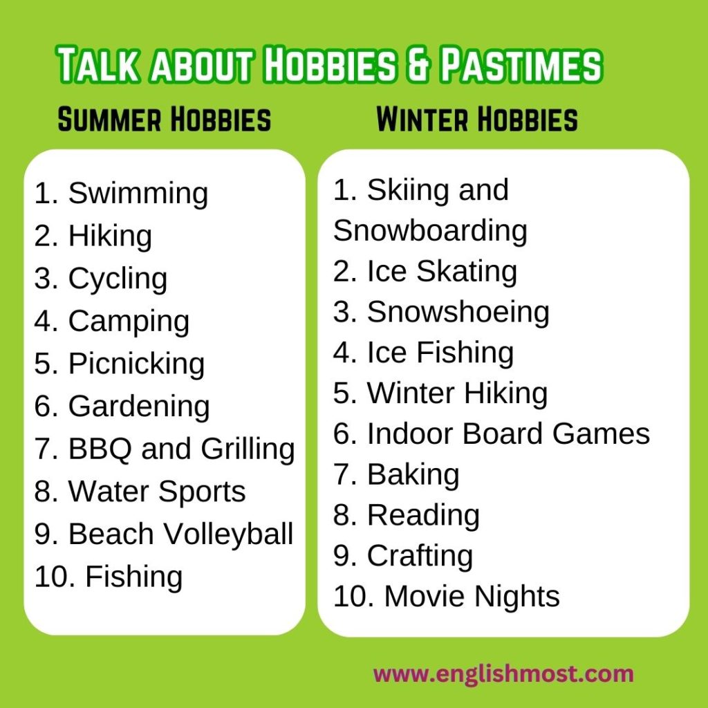 How to Talk about Hobbies and Interests, hobbies and pastime, hobbies and interest,