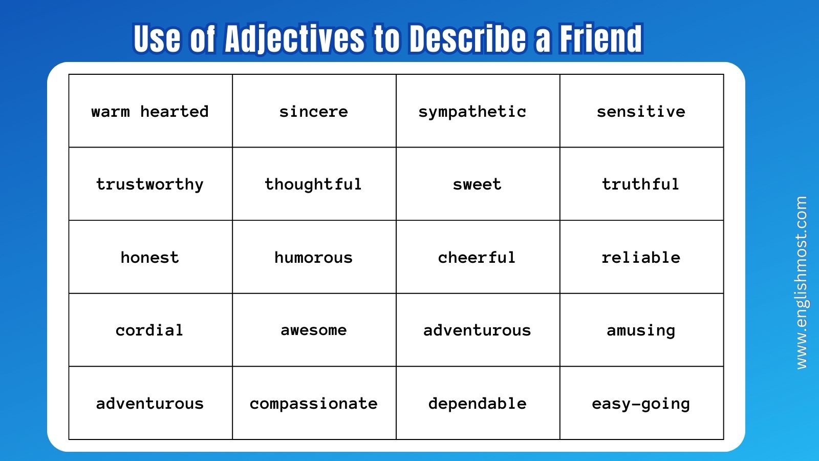 adjectives to describe a friend, describe a friend, how to describe a friend